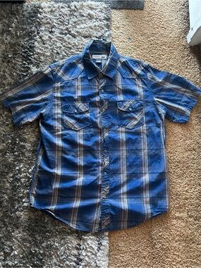 Y2K Urban Pipeline blue plaid button up shirt